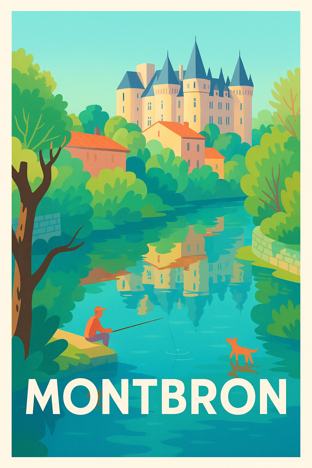 Charente France Pas de Cadre / 20 × 30cm Affiche Montbron - Sérénité au fil de l'eau