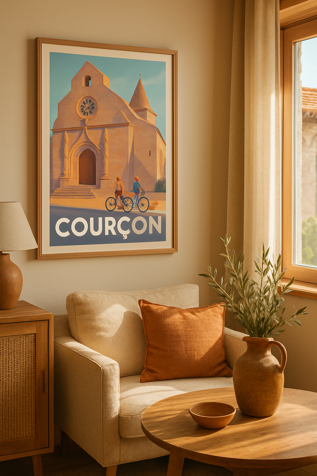 Affiche Courçon — Charme et patrimoine à vélo · poster d'art de Courçon