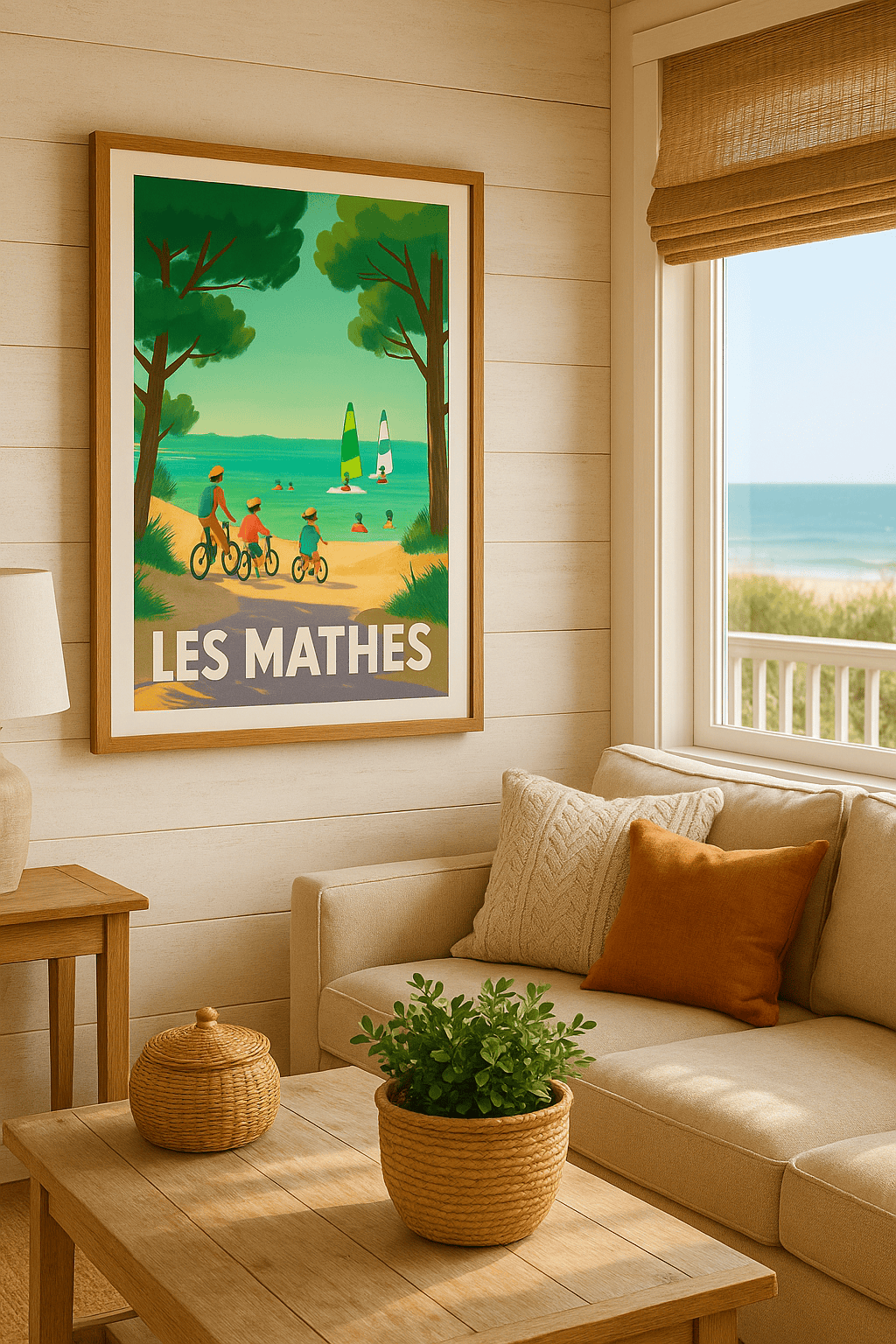 Charente-Maritime France Affiche de Les Mathes - Une balade en famille au bord de l'océan