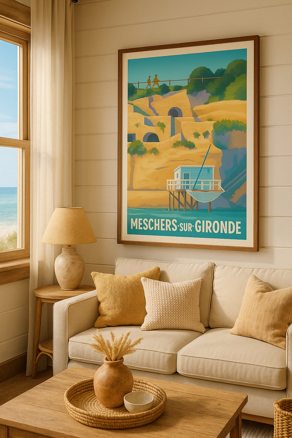 Charente-Maritime France Affiche de Meschers-sur-Gironde - Charme côtier et cabane de pêcheurs