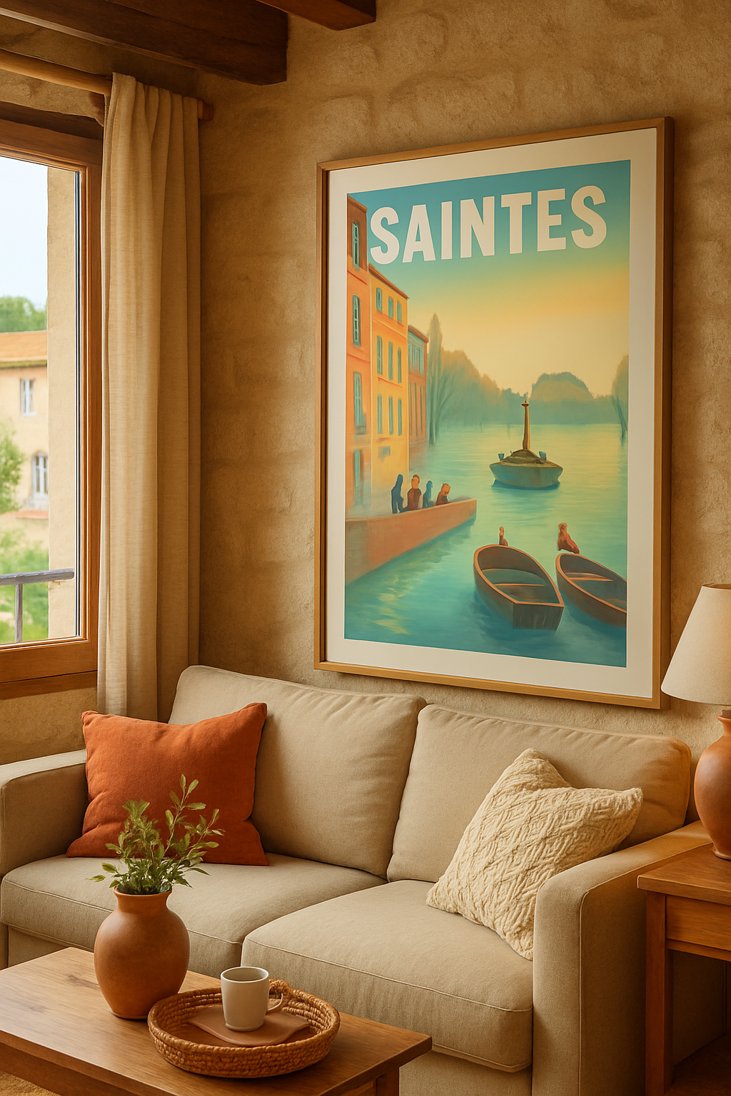 Affiche Saintes — Charme envoûtant au fil de l'eau · poster d'art de Saintes