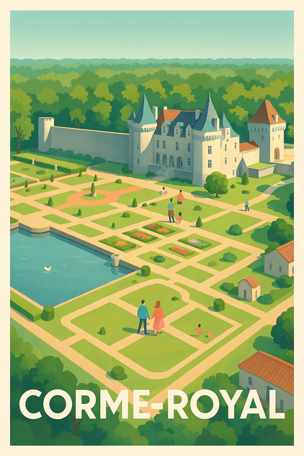 Charente-Maritime France Pas de Cadre / 20 × 30cm Affiche de Corme-Royal - Flânerie au Château et Jardins à la Française