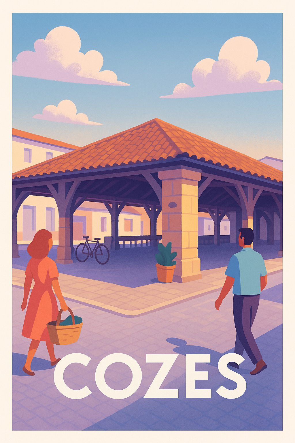 Charente-Maritime France Pas de Cadre / 20 × 30cm Affiche de Cozes - Charme paisible et authenticité d'un marché couvert