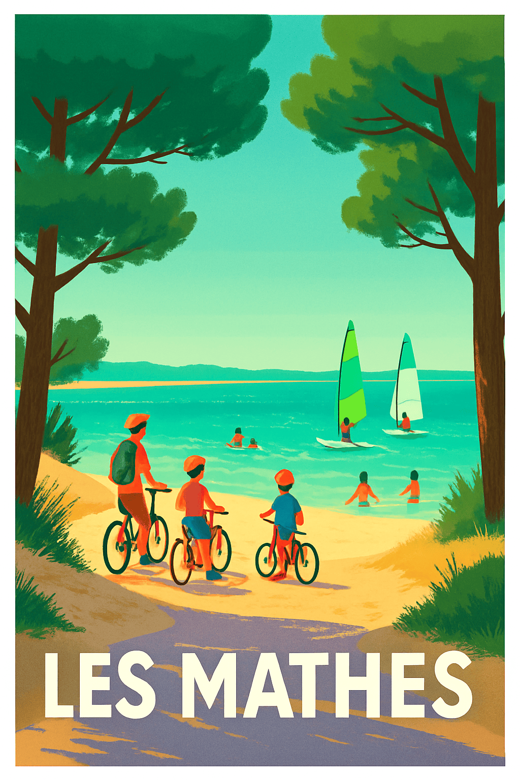 Charente-Maritime France Pas de Cadre / 20 × 30cm Affiche de Les Mathes - Une balade en famille au bord de l'océan