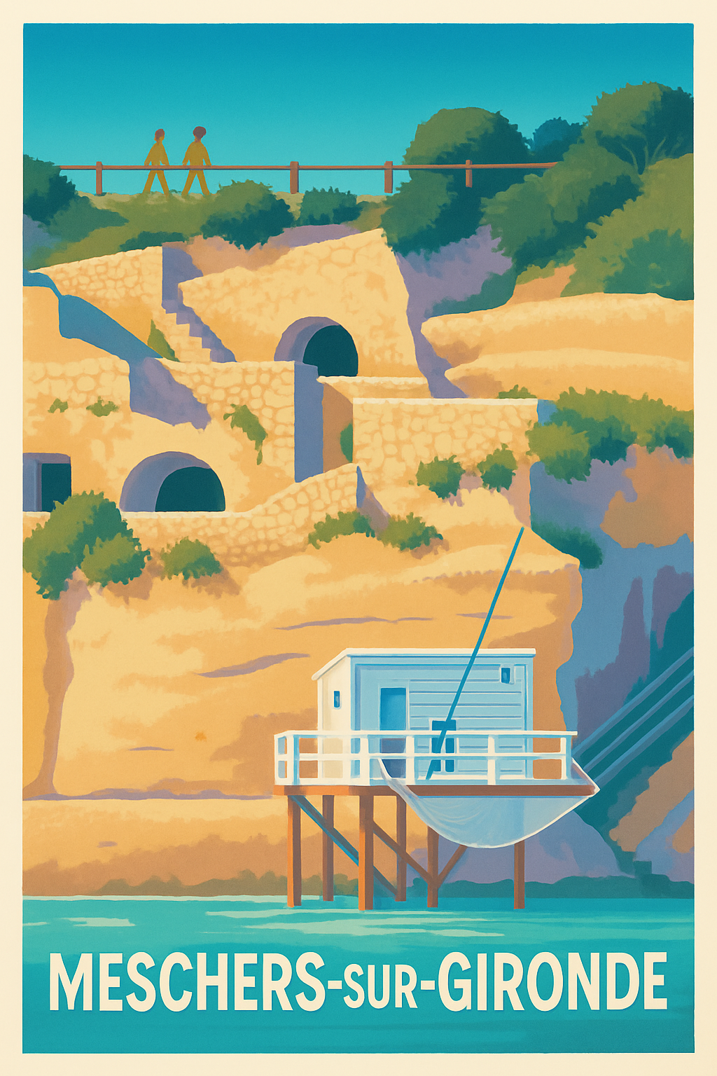 Charente-Maritime France Pas de Cadre / 20 × 30cm Affiche de Meschers-sur-Gironde - Charme côtier et cabane de pêcheurs