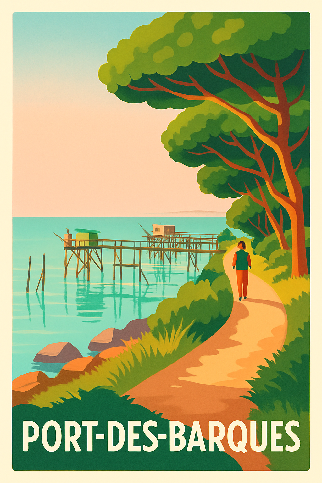 Charente-Maritime France Pas de Cadre / 20 × 30cm Affiche de Port-des-Barques - Promenade au bord de l'eau