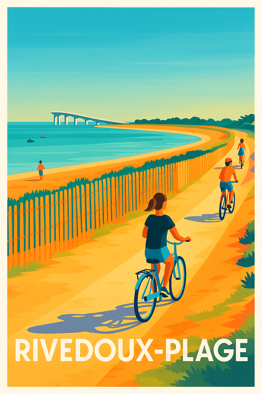 Charente-Maritime France Pas de Cadre / 20 × 30cm Affiche de Rivedoux-Plage - Escapade en bord de mer à vélo