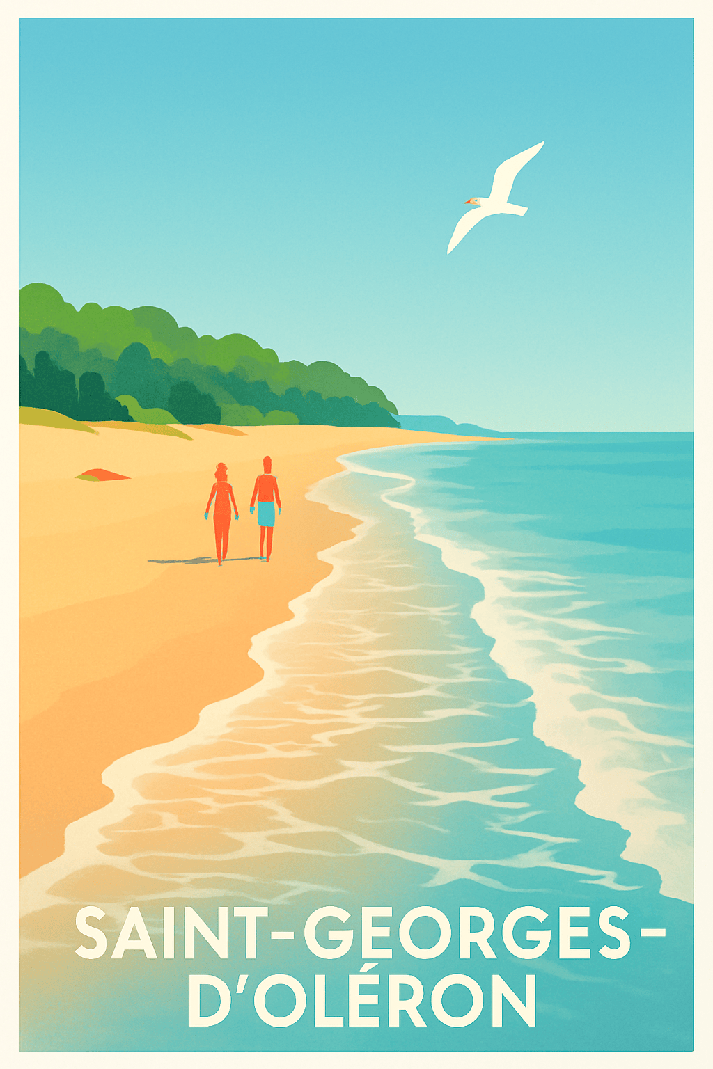 Charente-Maritime France Pas de Cadre / 20 × 30cm Affiche de Saint-Georges-d'Oléron - Balade estivale sur la plage