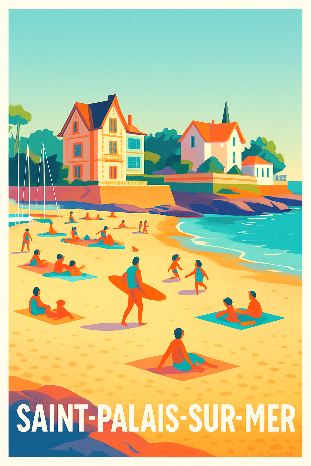 Charente-Maritime France Pas de Cadre / 20 × 30cm Affiche de Saint-Palais-sur-Mer - Un été ensoleillé sur la plage