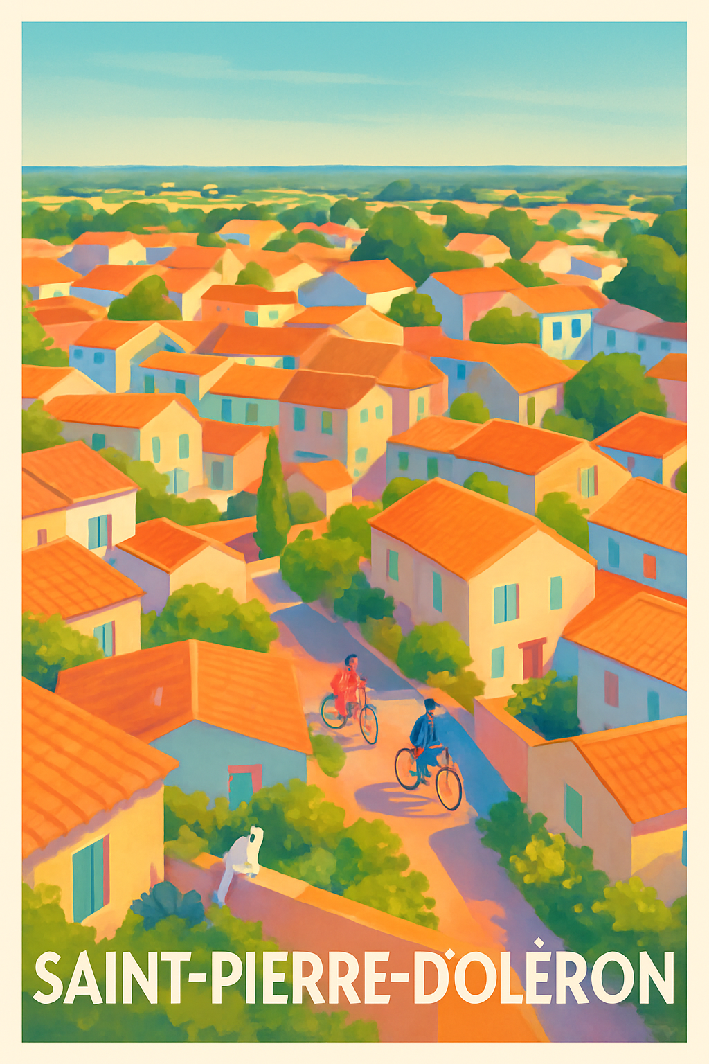 Charente-Maritime France Pas de Cadre / 20 × 30cm Affiche de Saint-Pierre-d'Oléron - Charme estival sur l'île en vélo