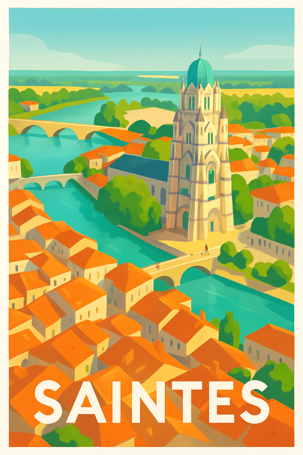 Affiche Saintes — Charme et histoire au fil de la Charente · poster d'art de Saintes