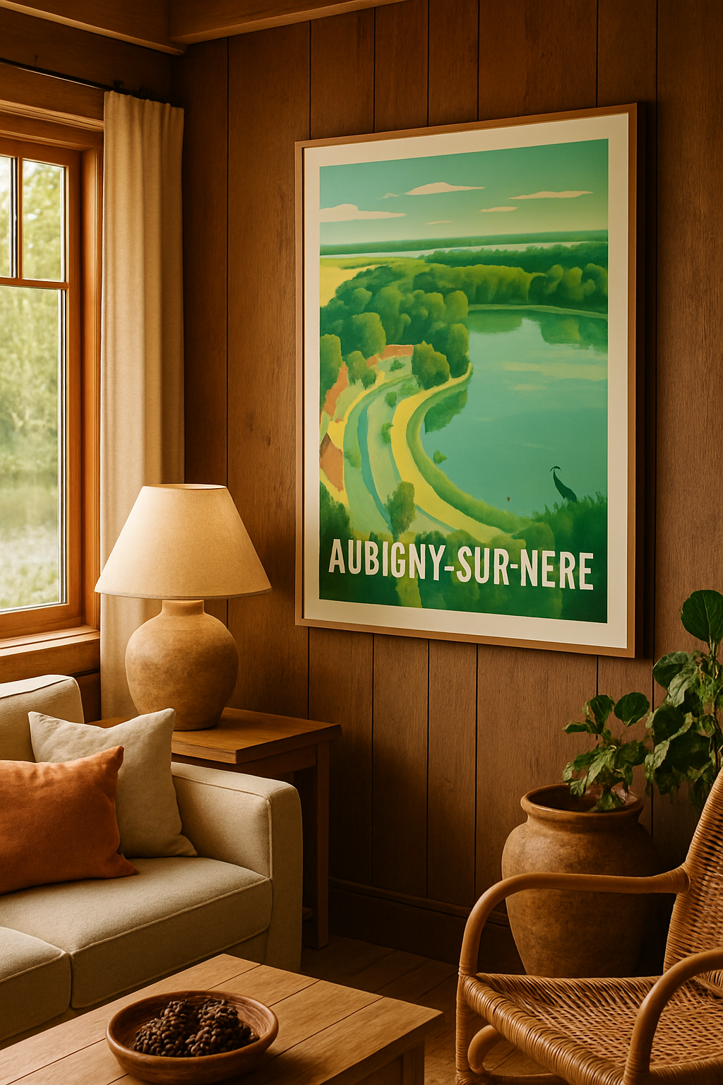 Affiche Aubigny-sur-Nère — Sérénité au bord de l'eau · poster d'art de Aubigny-sur-Nère