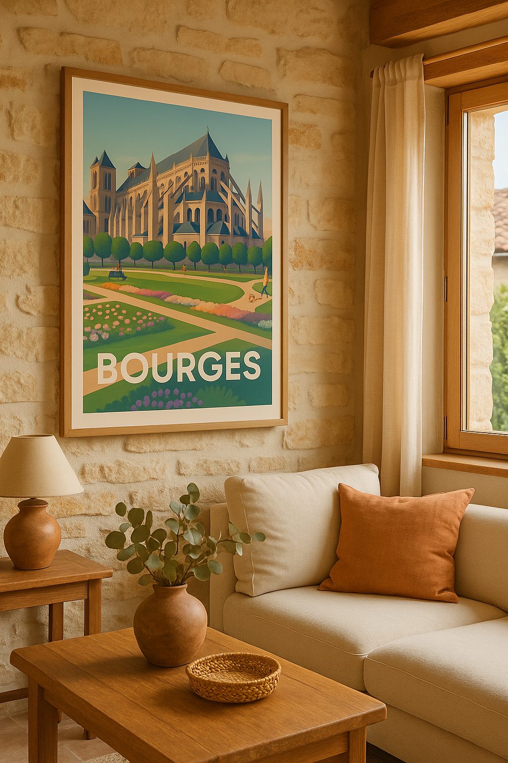 Cher France Affiche de Bourges - Élégance gothique et jardins fleuris