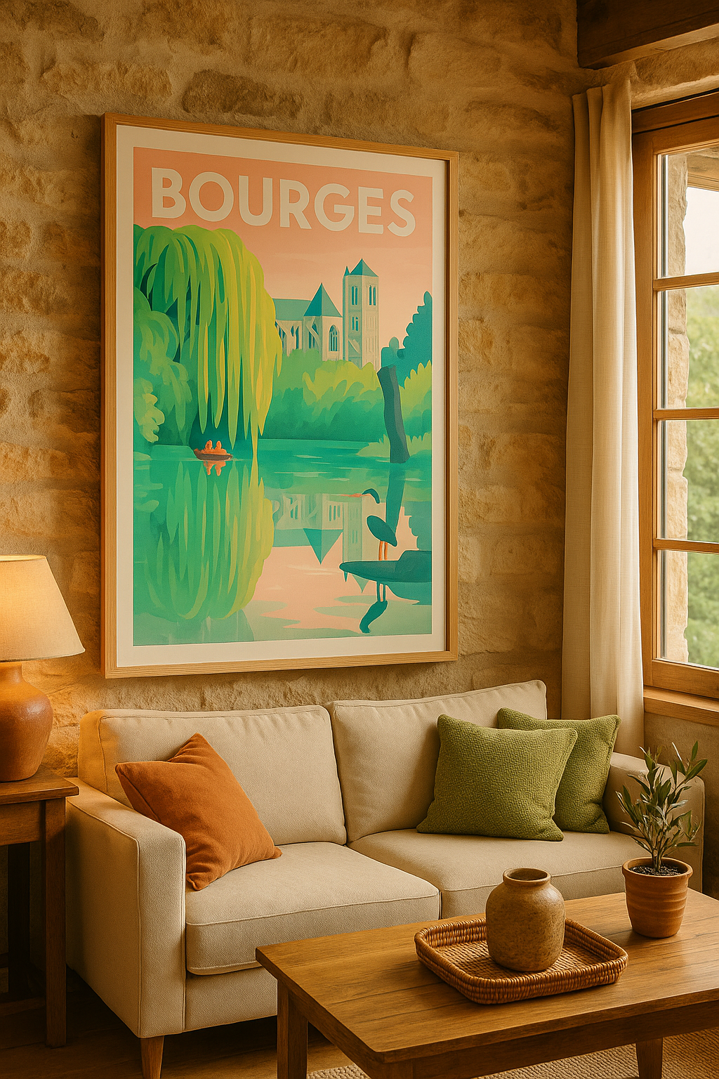 Affiche Bourges — Harmonie bucolique au fil de l'eau · poster d'art de Bourges