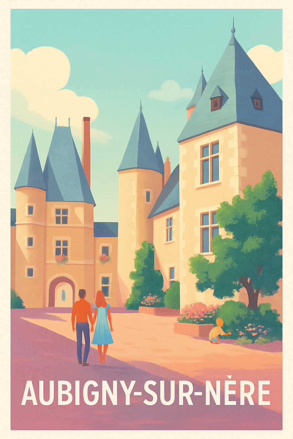 Cher France Pas de Cadre / 20 × 30cm Affiche de Aubigny-sur-Nère - Charme médiéval au cœur de la Sologne