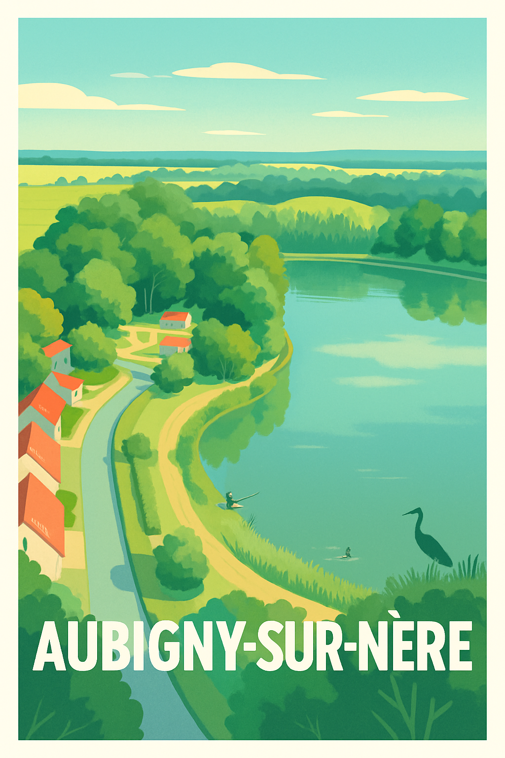Cher France Pas de Cadre / 20 × 30cm Affiche de Aubigny-sur-Nère - Sérénité au bord de l'eau