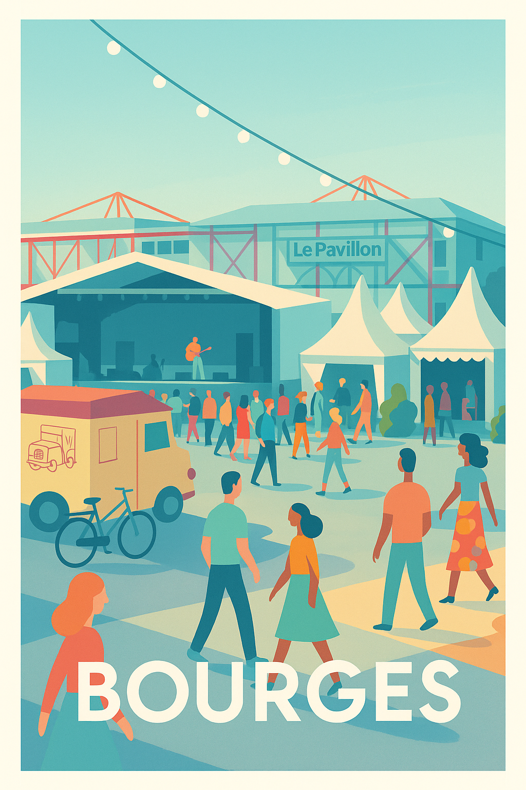 Cher France Pas de Cadre / 20 × 30cm Affiche de Bourges - Ambiance festive au Pavillon