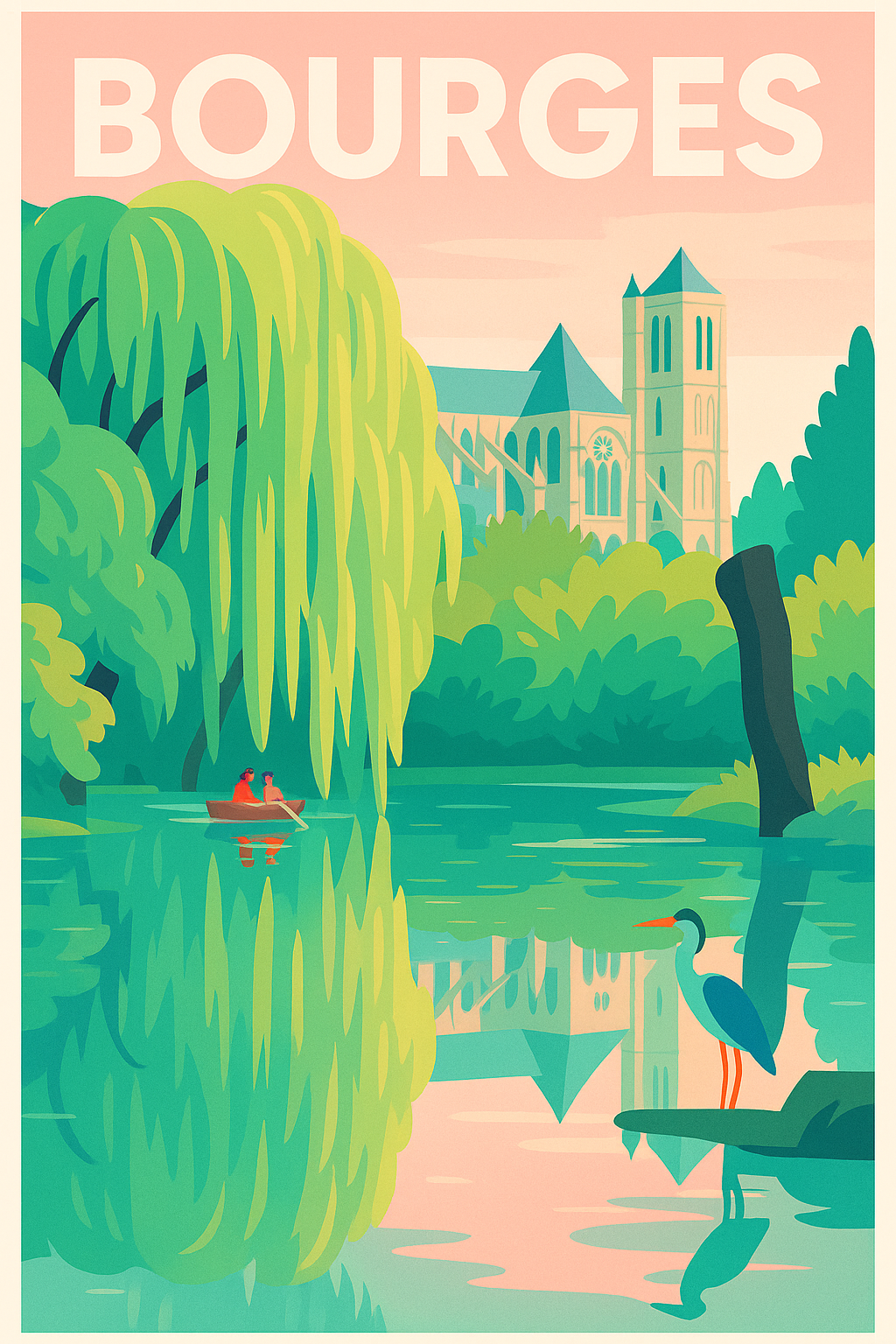 Affiche Bourges — Harmonie bucolique au fil de l'eau · poster d'art de Bourges