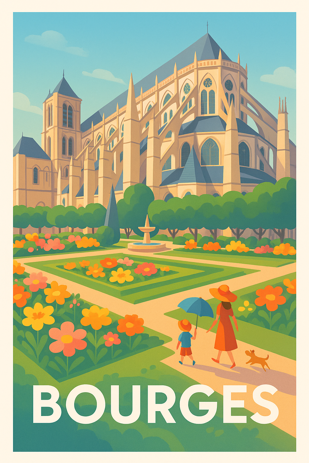 Affiche Bourges — Promenade ensoleillée au cœur de l'histoire · poster d'art de Bourges