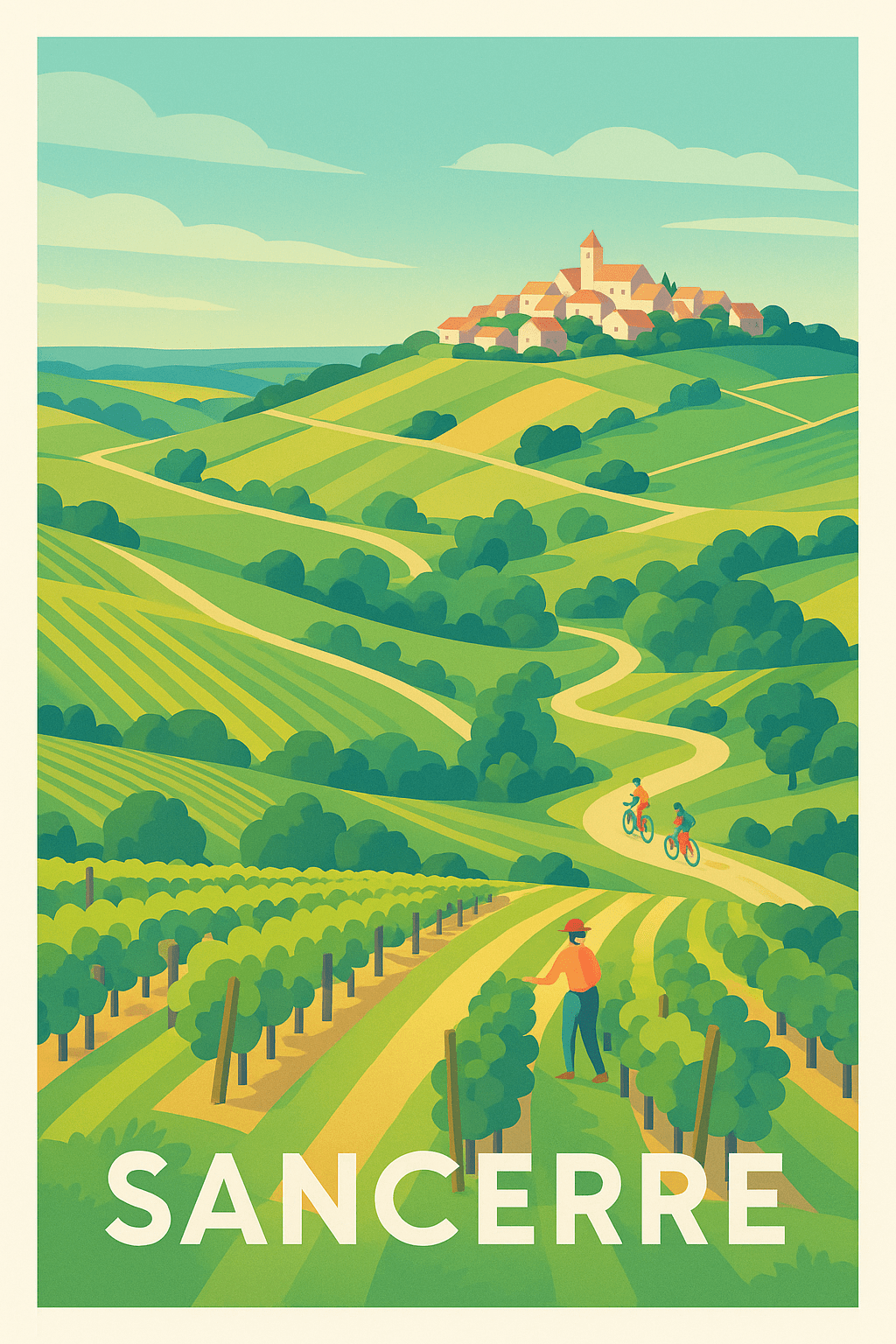 Cher France Pas de Cadre / 20 × 30cm Affiche de Sancerre - Charme bucolique et vignobles d’exception