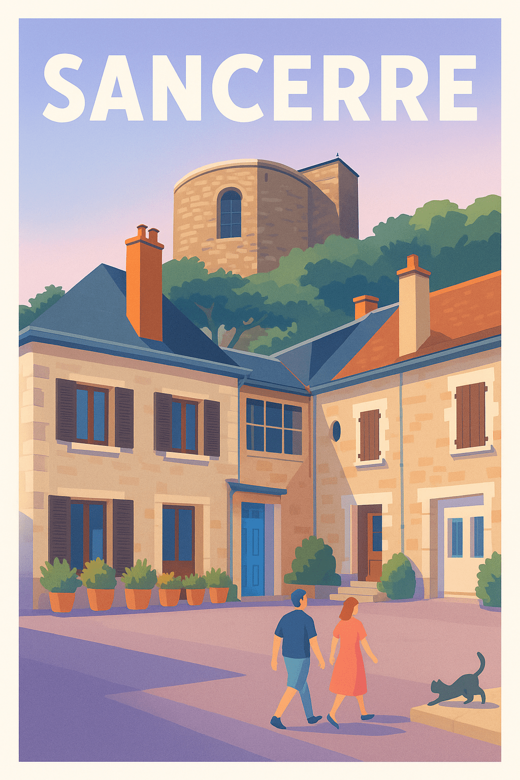 Cher France Pas de Cadre / 20 × 30cm Affiche de Sancerre - Charme et douceur d'une ville d'exception