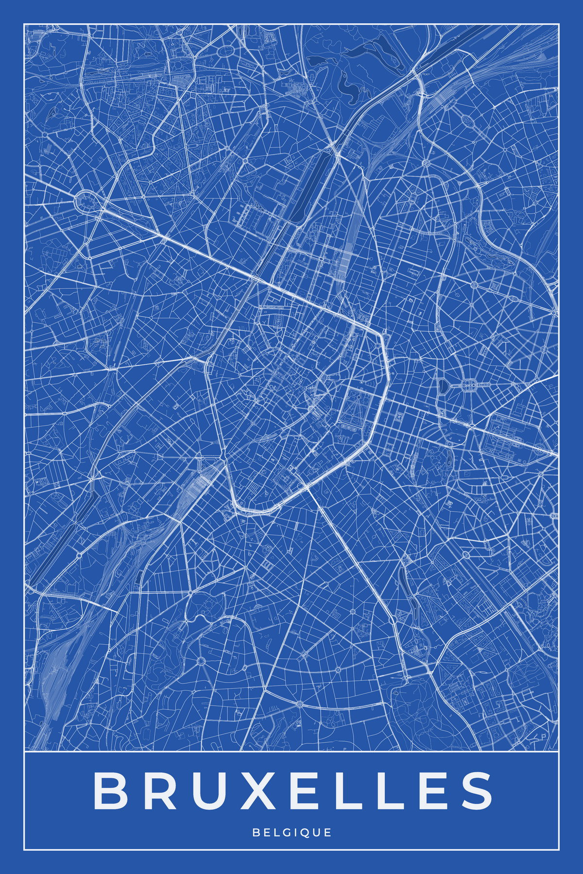 Carte de Bruxelles bleue - Affiche personnalisée