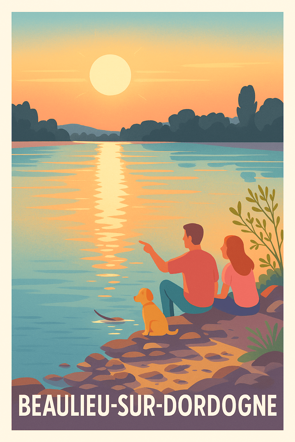 Affiche Beaulieu-sur-Dordogne — Sérénité au bord de l'eau · poster d'art de Beaulieu-sur-Dordogne