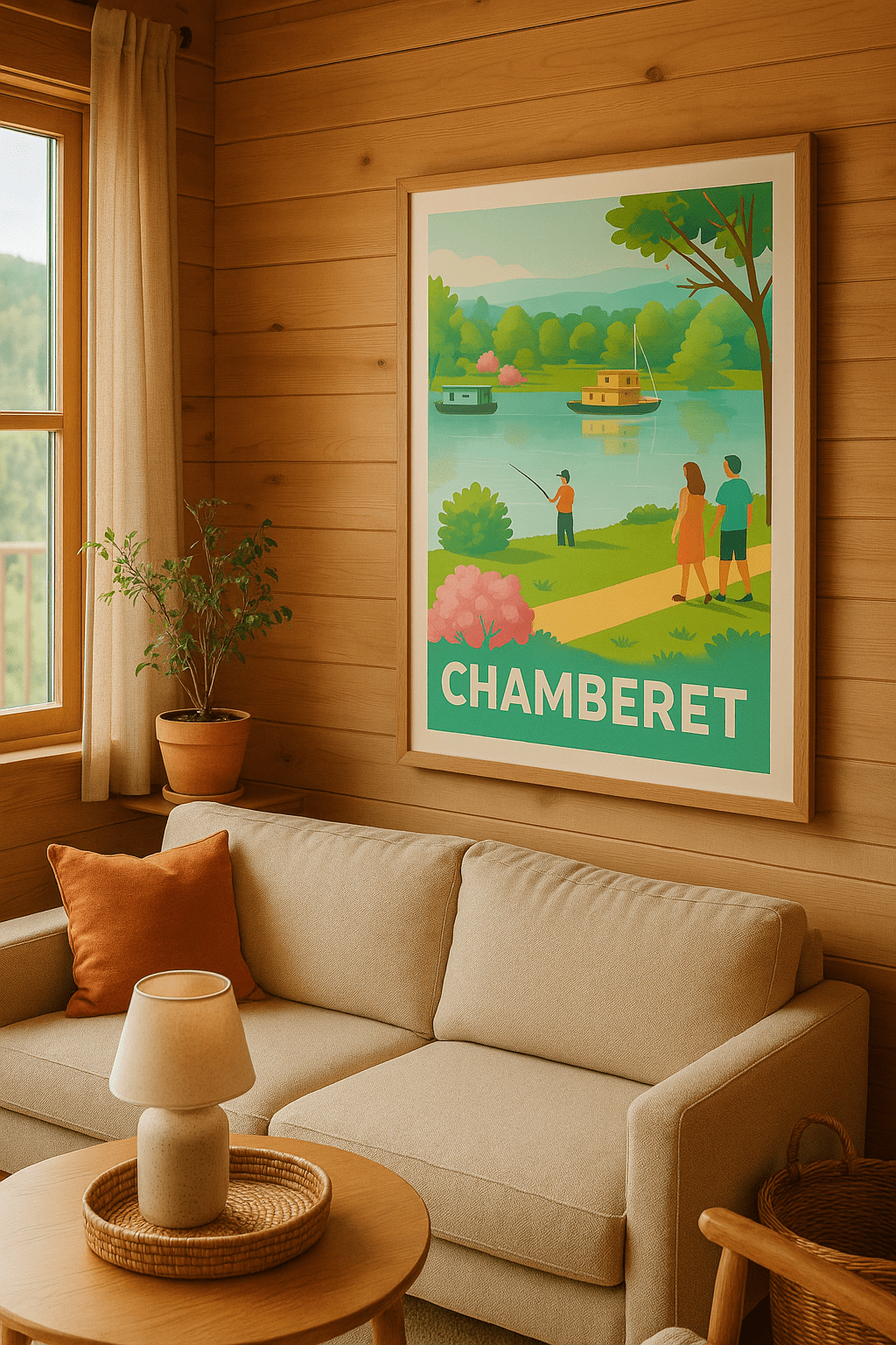 Affiche Chamberet — Une escapade bucolique au bord de l'eau · poster d'art de Chamberet