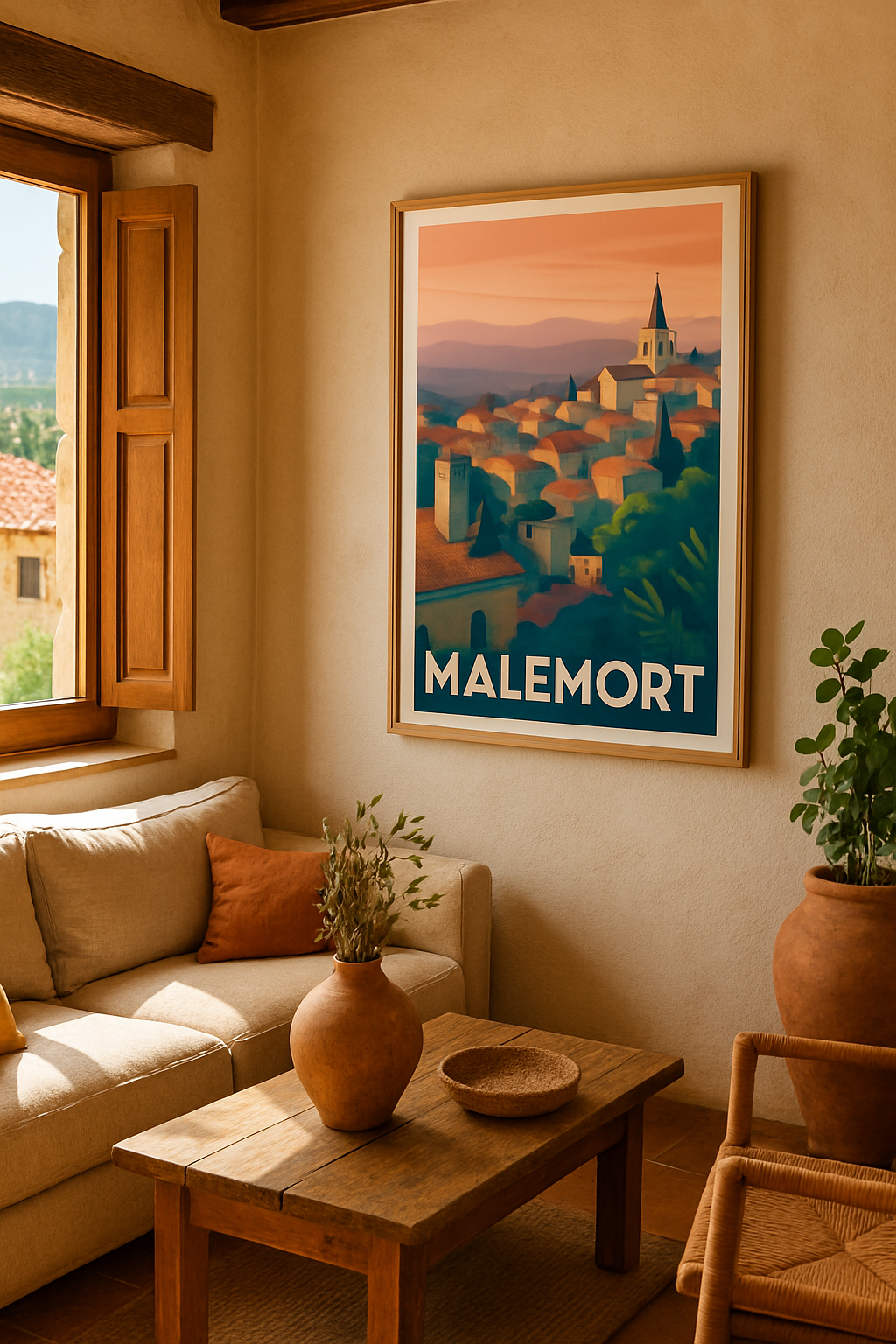 Affiche Malemort — Charme et douceur d'un village au coucher du soleil · poster d'art de Malemort