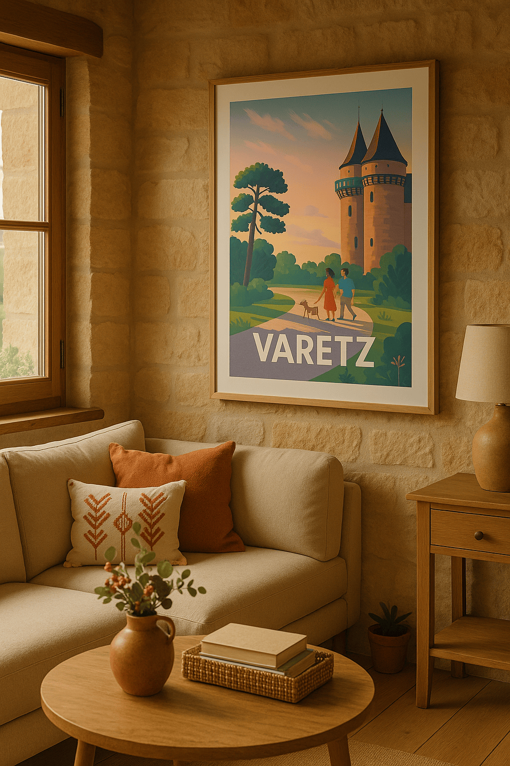 Corrèze France Affiche de Varetz - Promenade au Château au crépuscule