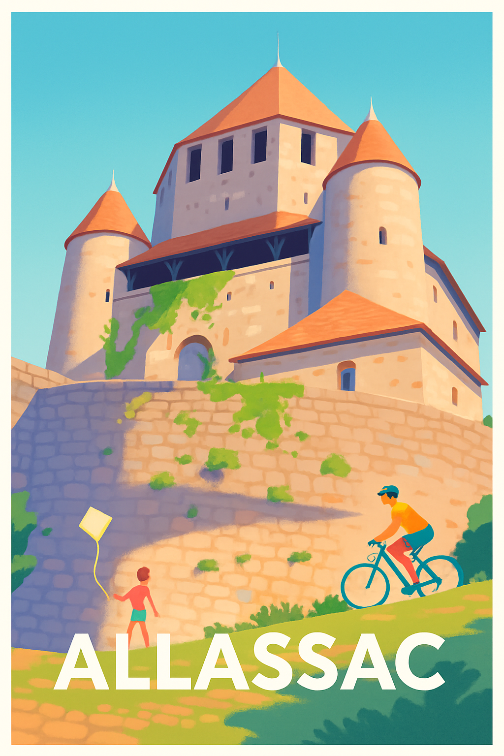 Corrèze France Pas de Cadre / 20 × 30cm Affiche de Allassac - Charme médiéval et balade nature