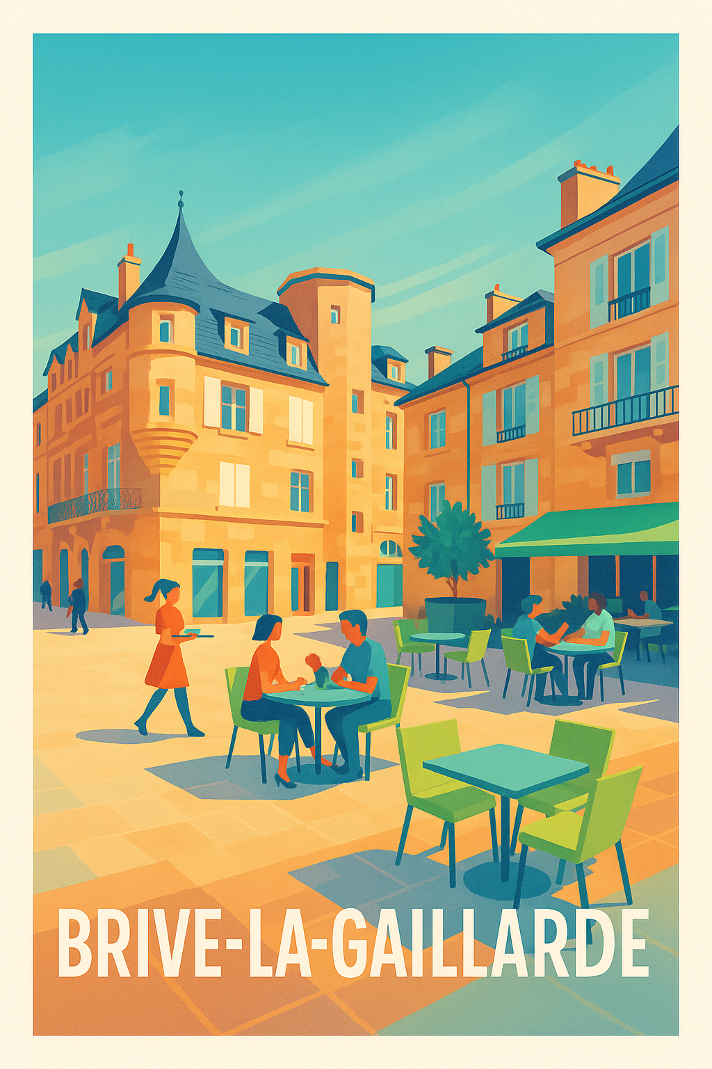 Corrèze France Pas de Cadre / 20 × 30cm Affiche de Brive-la-Gaillarde - Charmante pause café en plein air