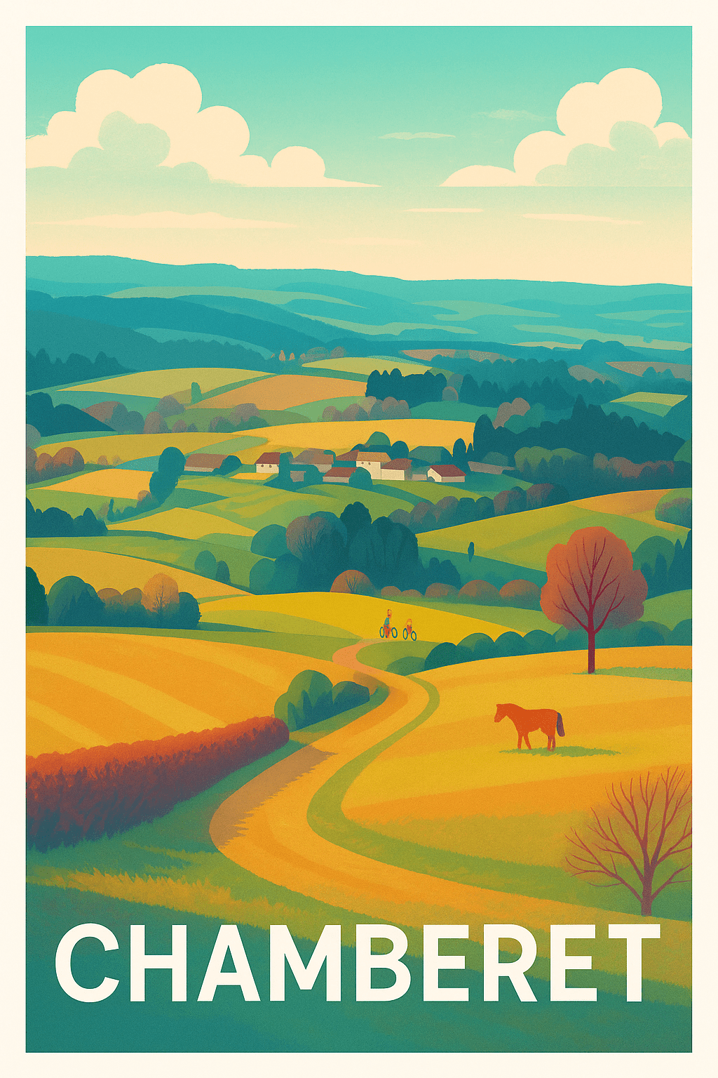 Corrèze France Pas de Cadre / 20 × 30cm Affiche de Chamberet - Paysages champêtres et sérénité rurale