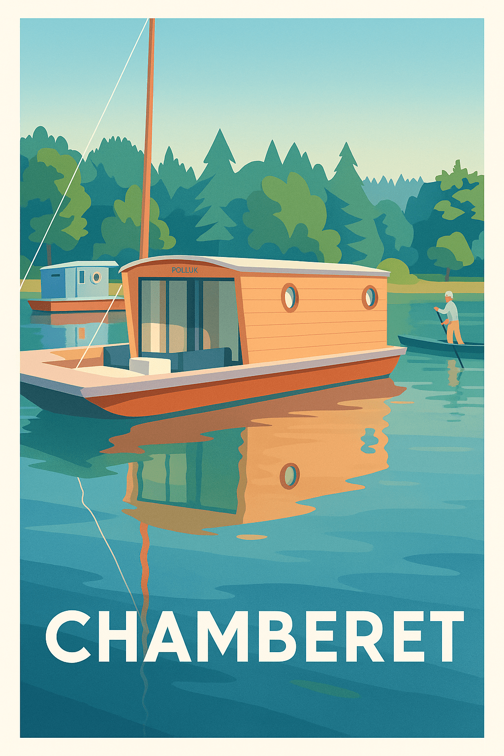 Corrèze France Pas de Cadre / 20 × 30cm Affiche de Chamberet - Sérénité au fil de l'eau