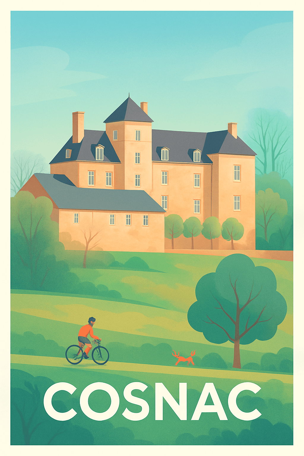 Corrèze France Pas de Cadre / 20 × 30cm Affiche de Cosnac - Élégance et Sérénité en Charente