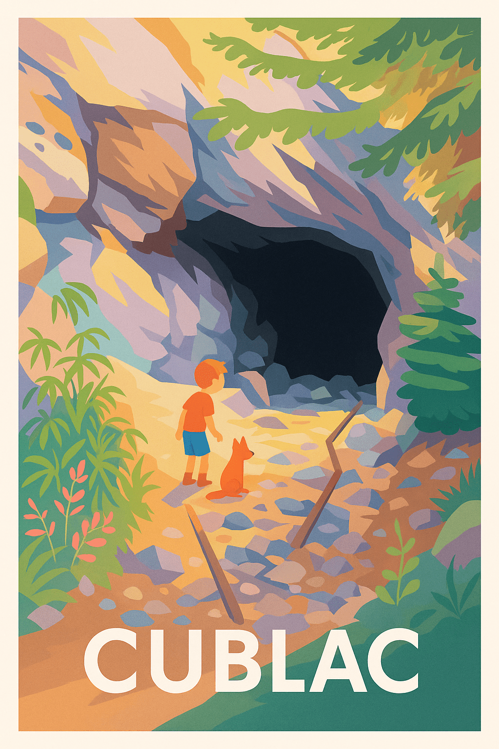 Corrèze France Pas de Cadre / 20 × 30cm Affiche de Cublac - L'appel mystérieux de la grotte