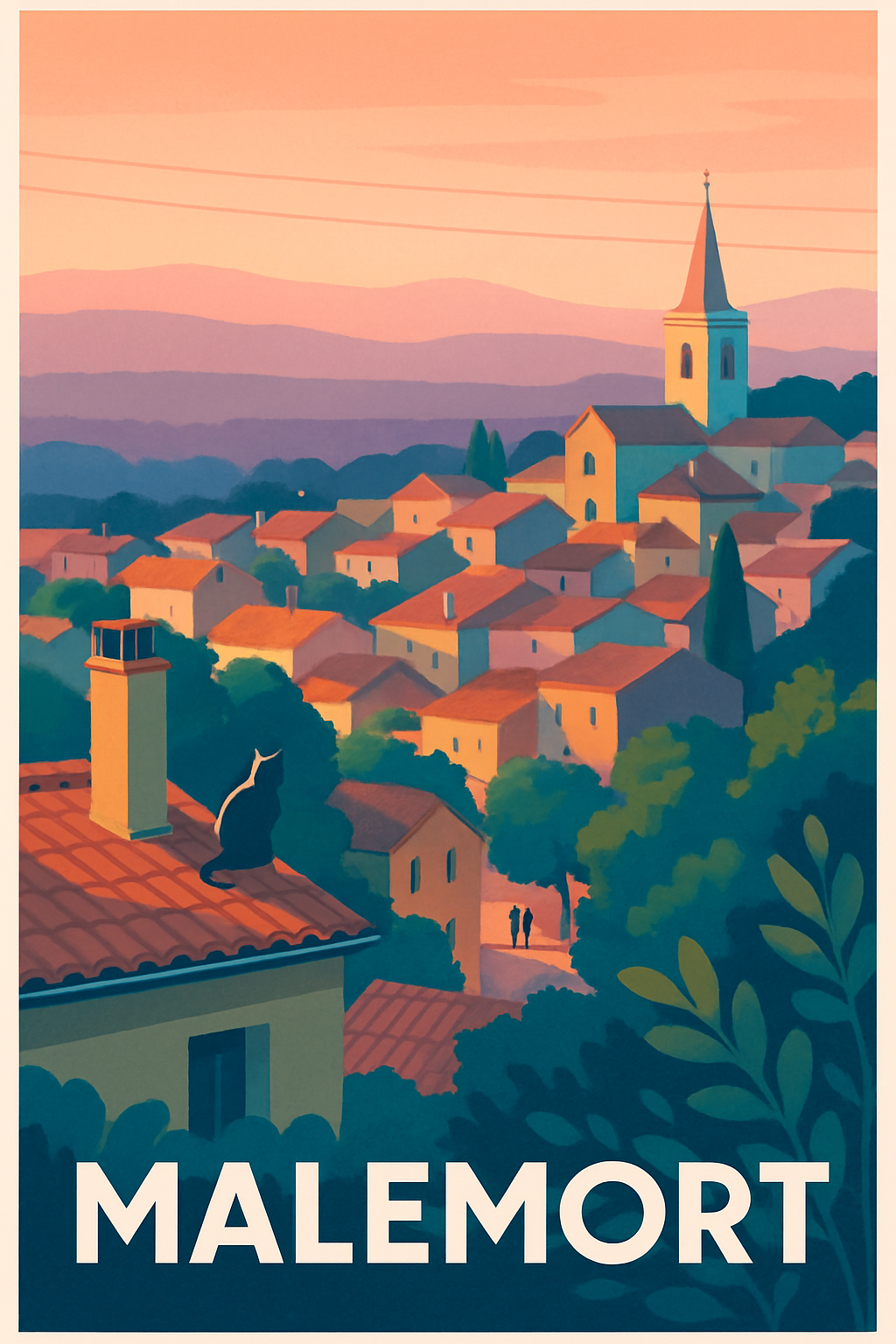Corrèze France Pas de Cadre / 20 × 30cm Affiche de Malemort - Charme et douceur d'un village au coucher du soleil