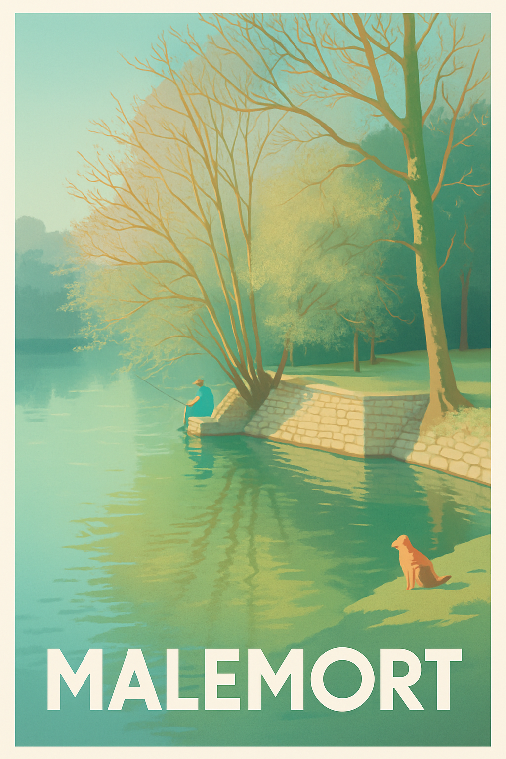Corrèze France Pas de Cadre / 20 × 30cm Affiche de Malemort - Sérénité au bord de l'eau