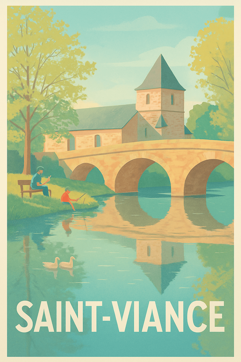 Corrèze France Pas de Cadre / 20 × 30cm Affiche de Saint-Viance - Charme paisible au bord de l'eau