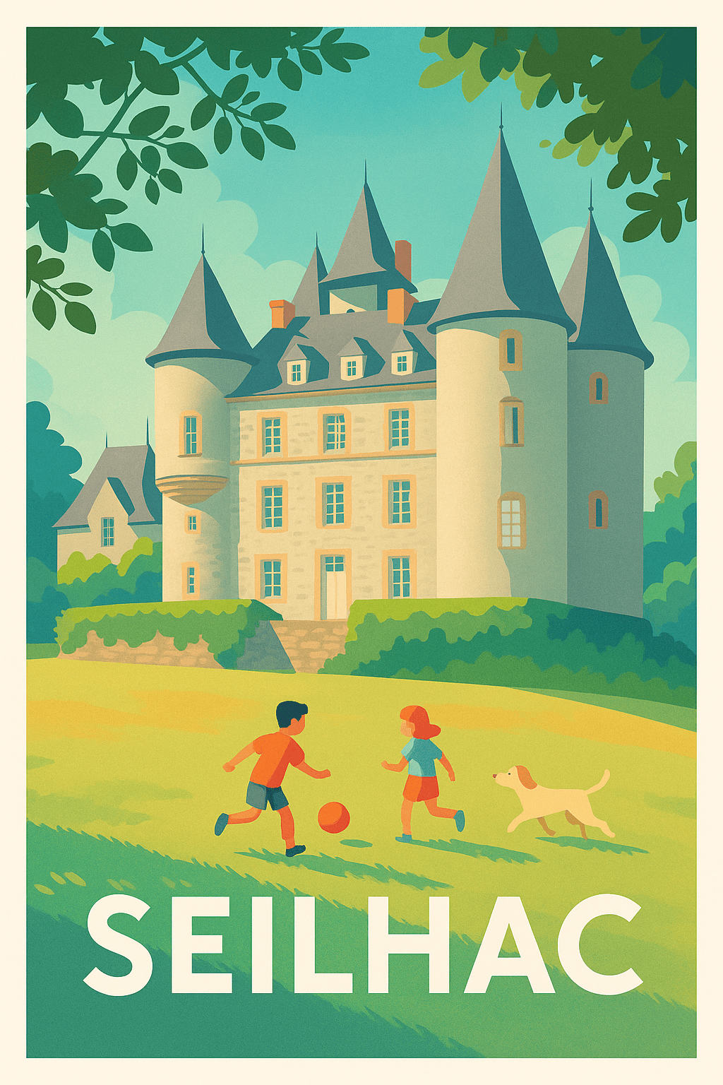 Corrèze France Pas de Cadre / 20 × 30cm Affiche de Seilhac - Charme et sérénité au Château