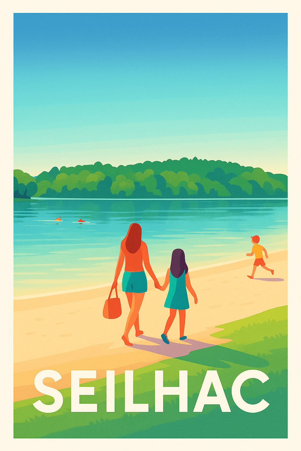 Corrèze France Pas de Cadre / 20 × 30cm Affiche de Seilhac - Promenade paisible au bord de l'eau