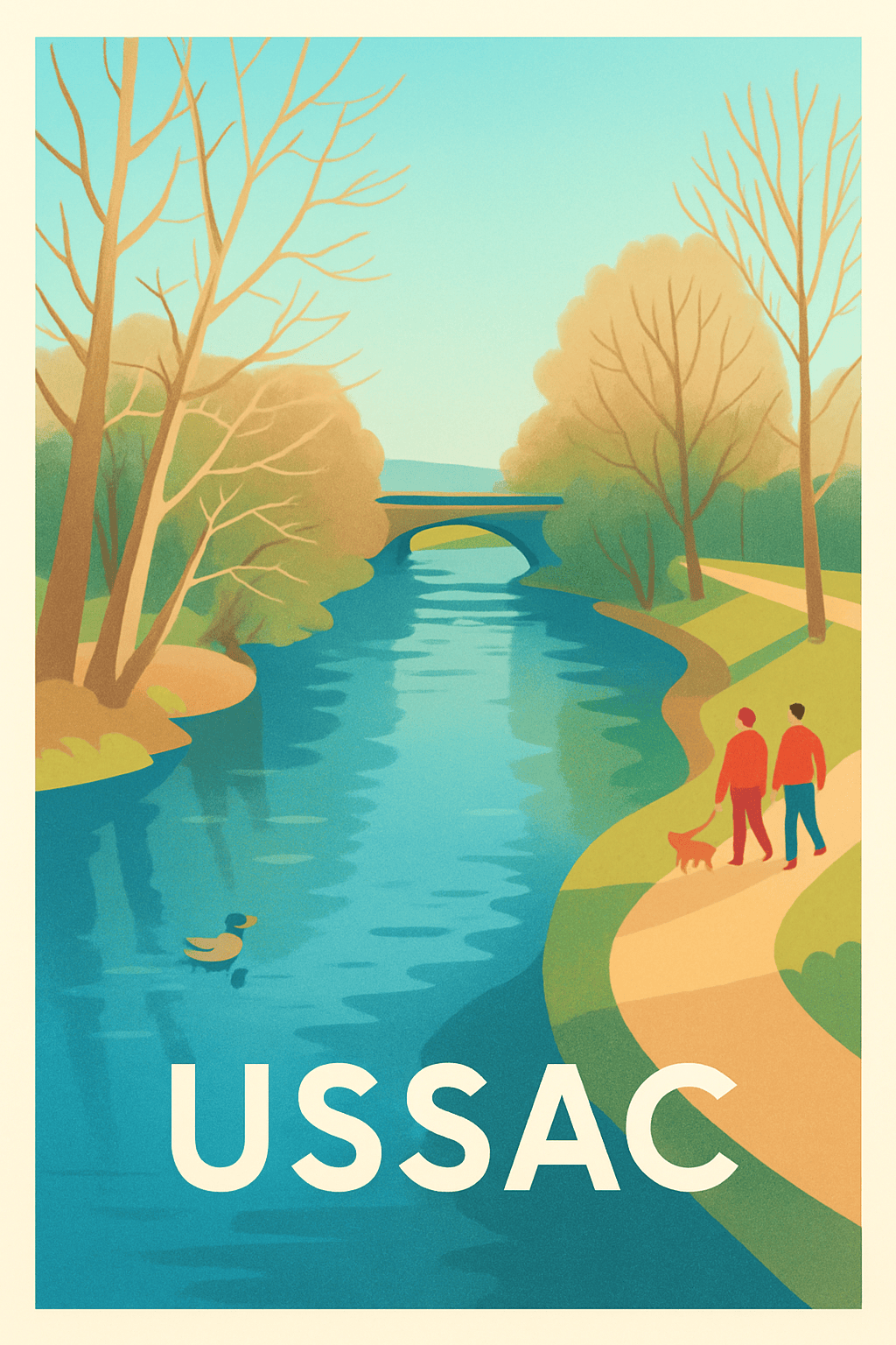 Corrèze France Pas de Cadre / 20 × 30cm Affiche de Ussac - Promenade au bord de l'eau