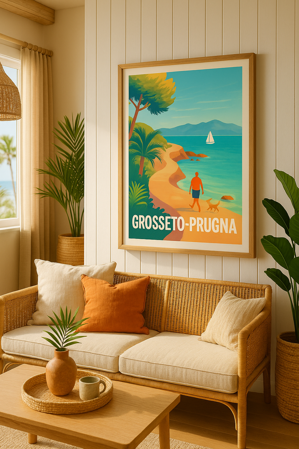 Corse-du-Sud France Affiche de Grosseto-Prugna - Promenade au bord de l'eau