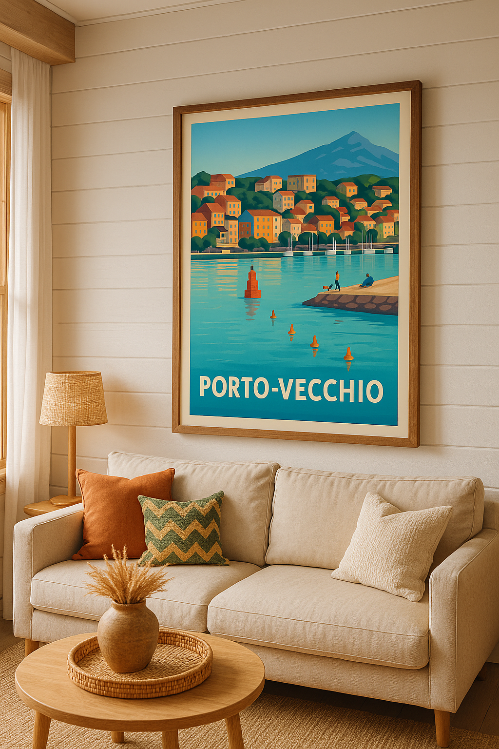 Corse-du-Sud France Affiche Porto-Vecchio - Tranquillité méditerranéenne au bord de l'eau