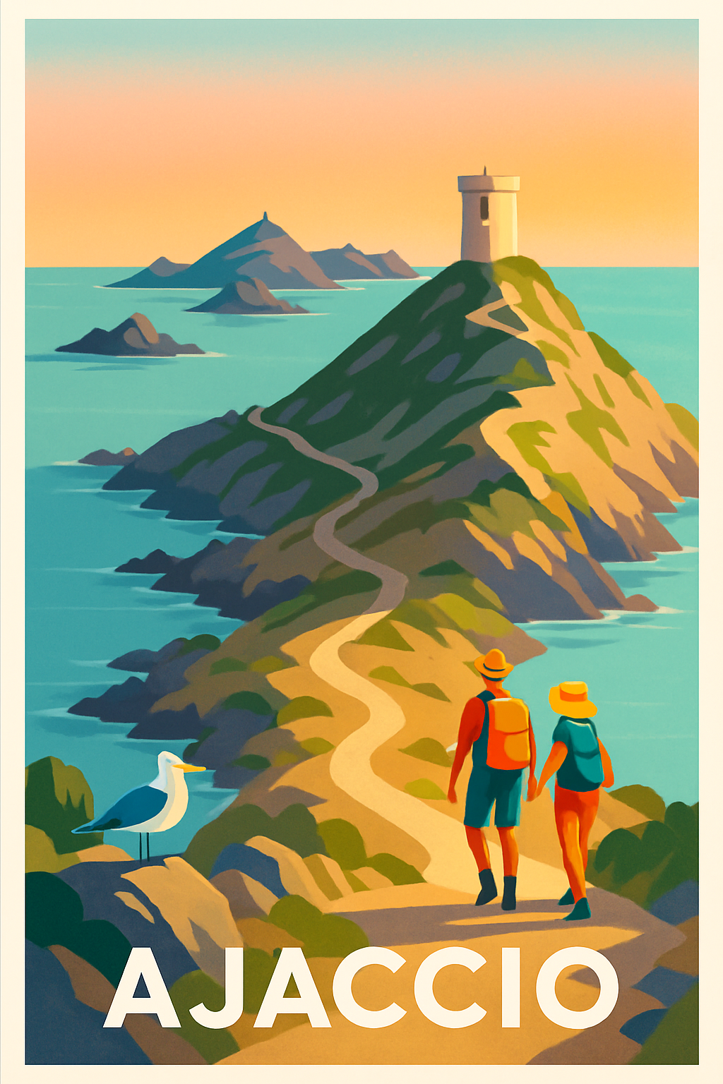 Affiche Ajaccio — Randonnée au cœur des paysages côtiers · poster d'art de Ajaccio