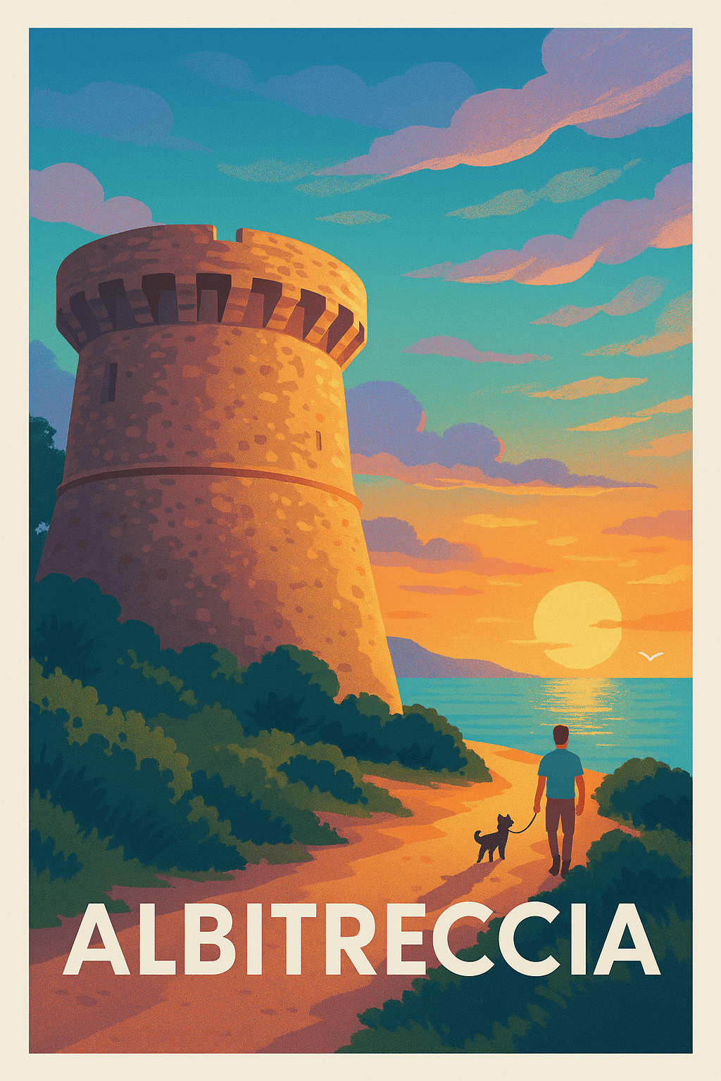 Corse-du-Sud France Pas de Cadre / 20 × 30cm Affiche de Albitreccia - Promenade au coucher du soleil