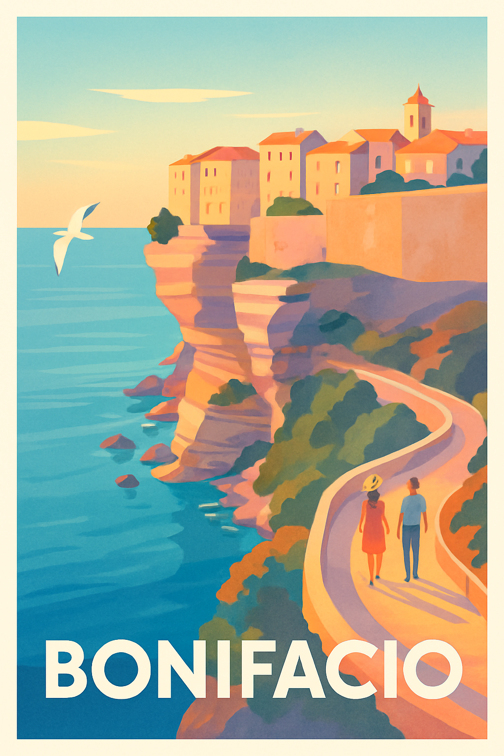 Corse-du-Sud France Pas de Cadre / 20 × 30cm Affiche de Bonifacio - Escapade romantique sur les falaises corses