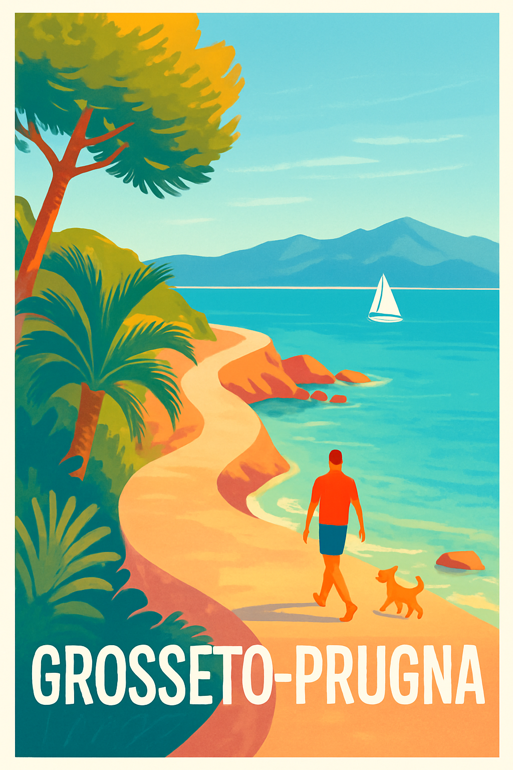 Corse-du-Sud France Pas de Cadre / 20 × 30cm Affiche de Grosseto-Prugna - Promenade au bord de l'eau