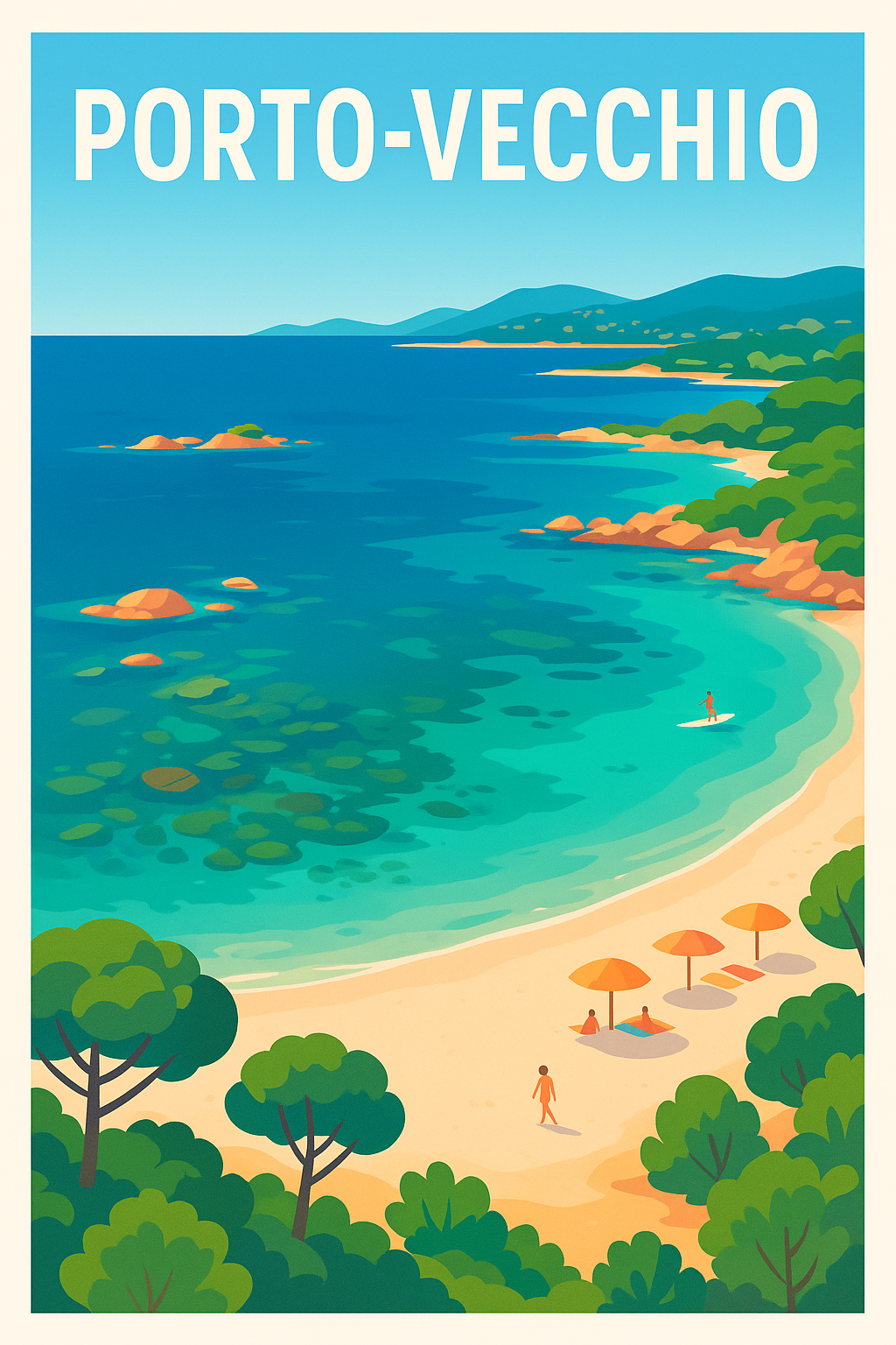 Affiche Porto-Vecchio — Escapade Méditerranéenne ensoleillée · poster d'art de Porto-Vecchio
