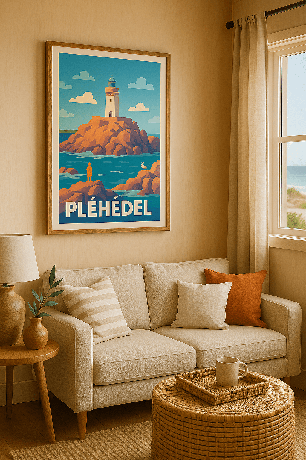Côtes-d'Armor France Affiche de Pléhédel - L'envoûtant phare sur les rochers bretons